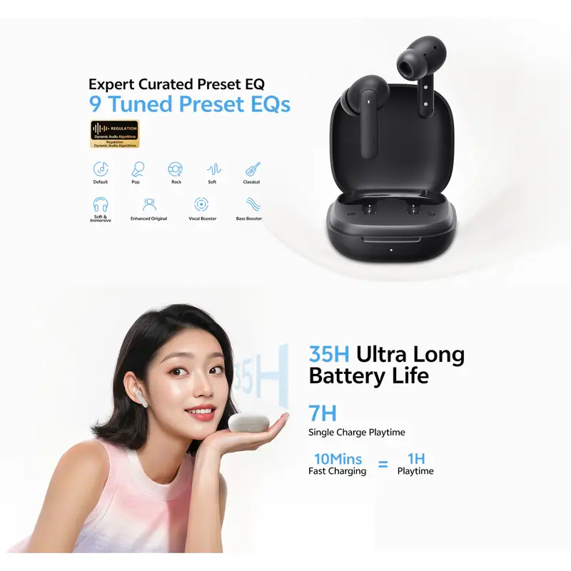 Tai Nghe Không Dây TWS QCY Buds (Bluetooth v5.3, 7H, IPX4, Al Noise Reduction for Call, 10mm Dynamic Driver, 0.06s Low Latency, 9 Tuned Preset EQs) - Ảnh 3